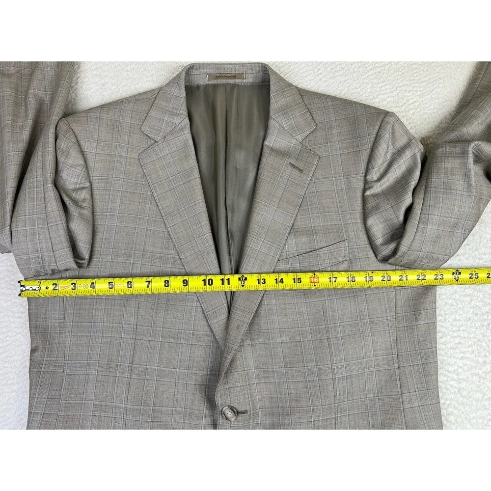 Ermenegildo Zegna Blazer Mens 46L Light Gray Glen Plaid Trofeo Wool Suit‎ Jacket